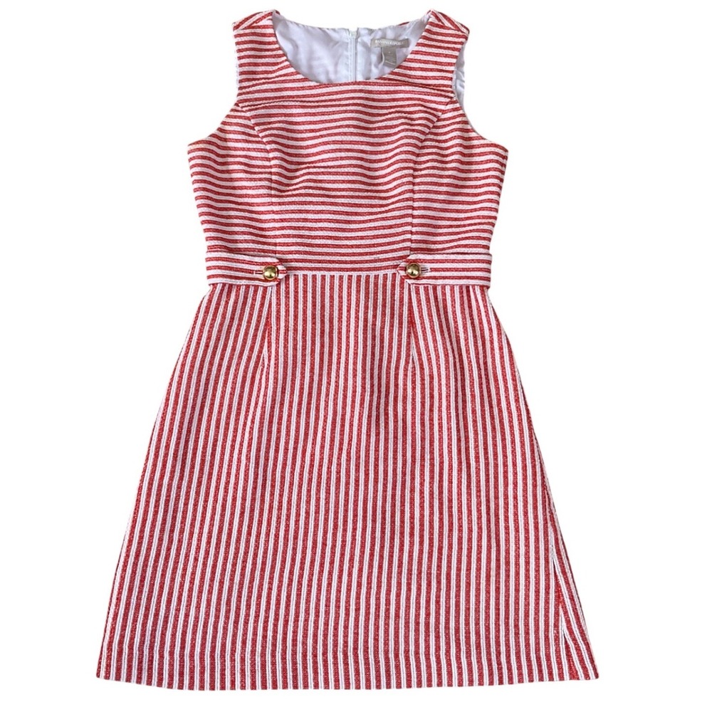 Banana Republic Red White‎ Striped Sleeveless Sheath Dress Gold Button Detail 6